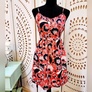 J.Crew Orange Spaghetti Strap Mini Dress with Blue Floral Pattern Size 0